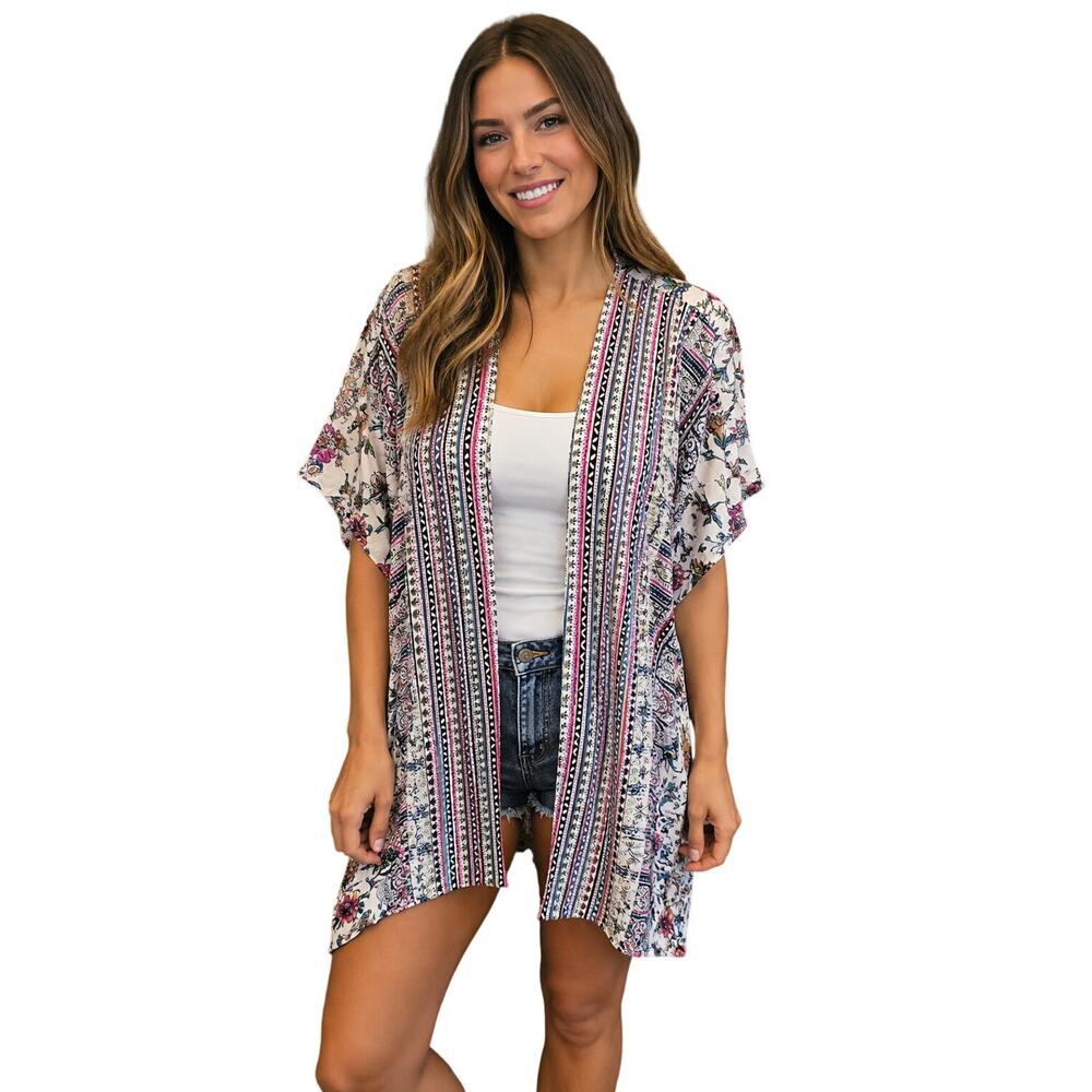 NWOT LUQ M botique Persian carpet boho open cardigan office teacher layering top